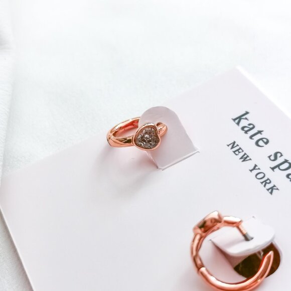 Kate Spade | rose gold Tiny Twinkles Love clear heart huggie earrings - Picture 2 of 3